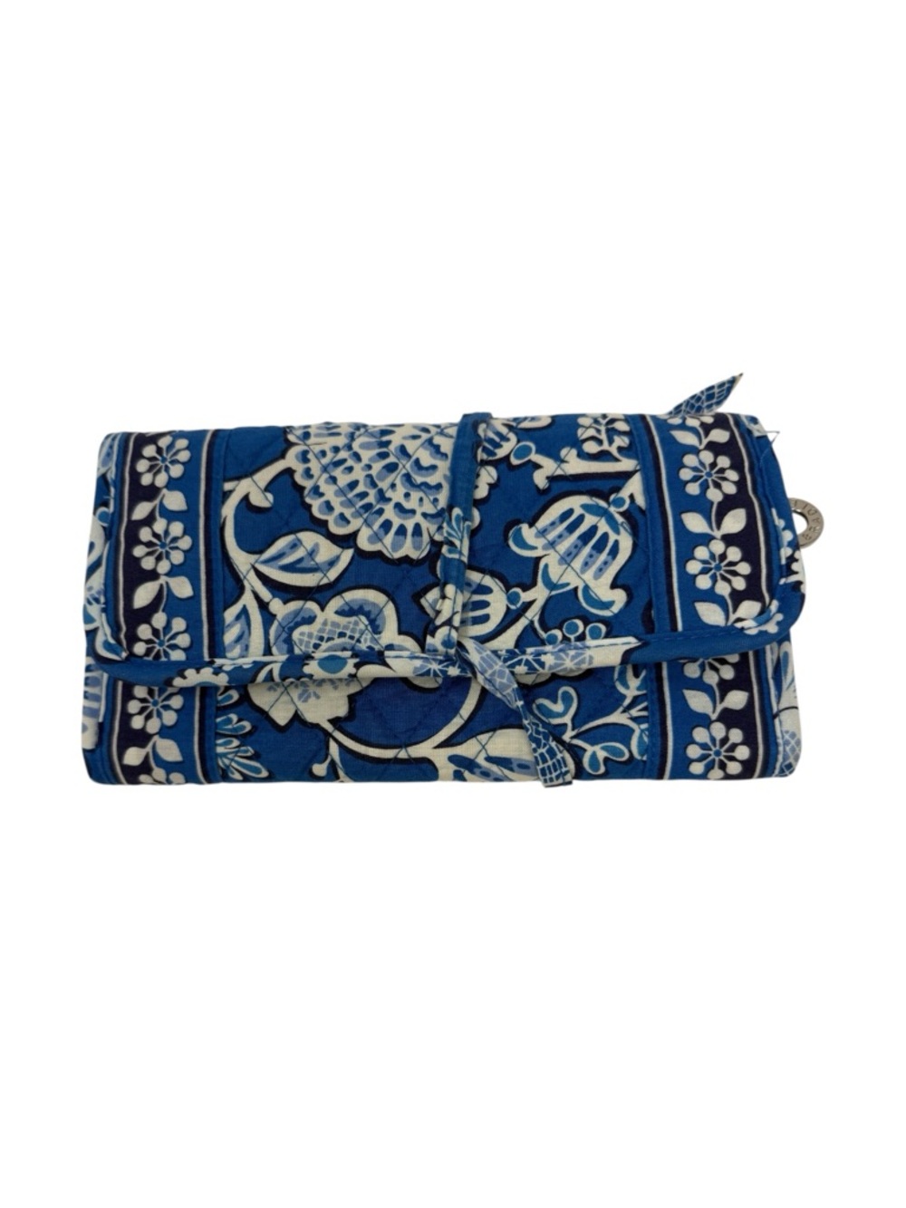 Vera Bradley Blue and Cream Floral Quilted Roll-Up Travel Jewelry Bag